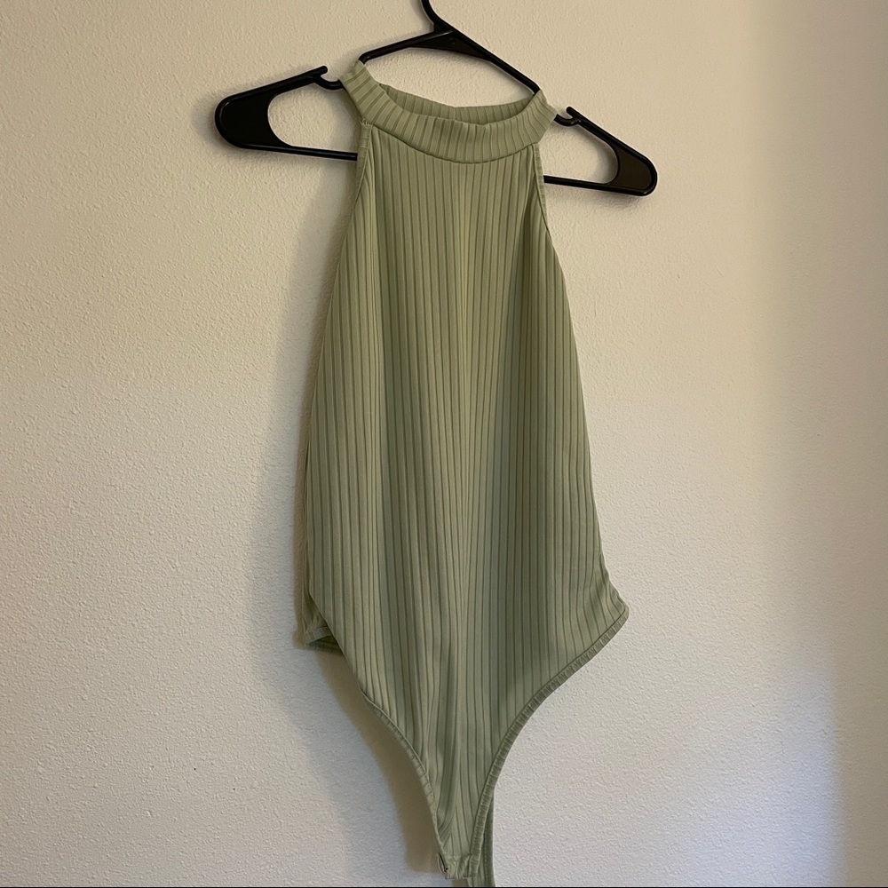 Sage Ribbed High Neck Bodysuit